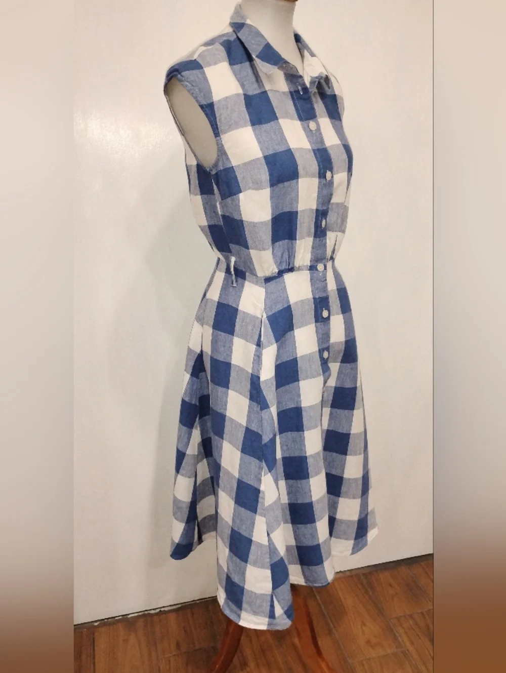 LINEN GINGHAM SUMMER DRESS - Picture 2 of 10